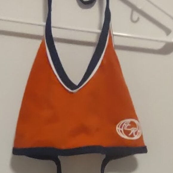 XS - Halter Top - Orange with Blue Trim / Ties - Picture 2 of 6